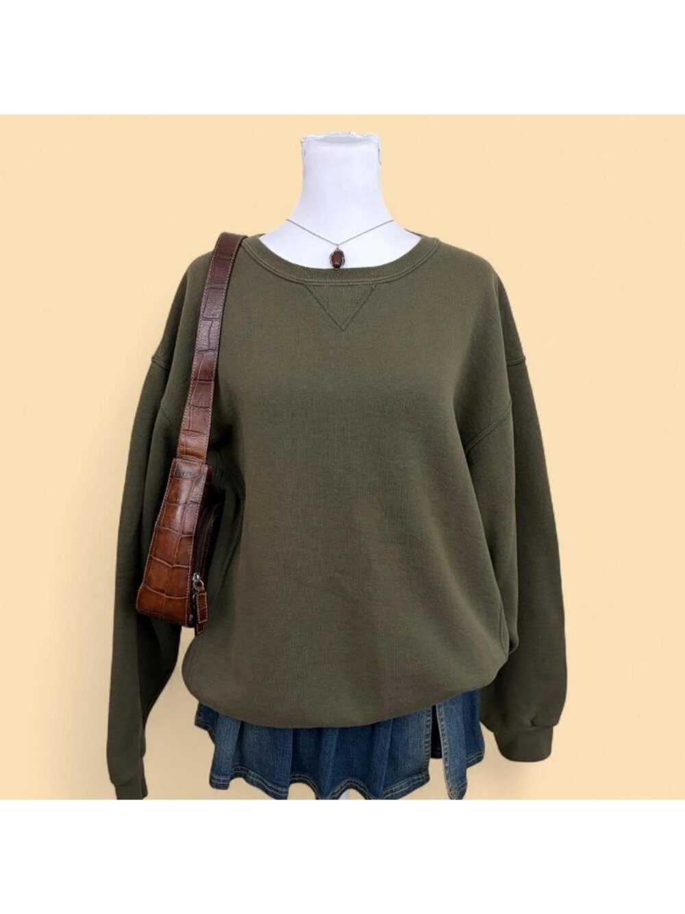 Russell Athletic khaki green skater crewneck sweatshirt